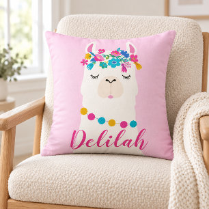 Almofada Berçário Monograma de Llama com Letra Rosa