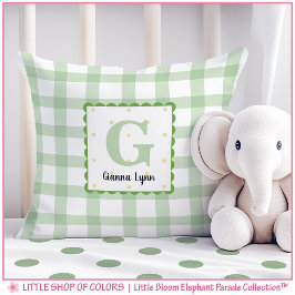 Almofada Berçário Personalizado com Xadrez Verde e Monogram