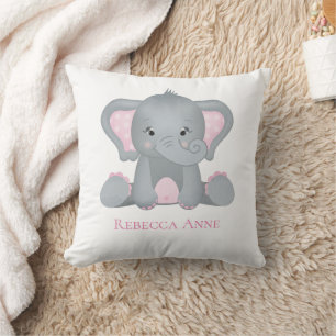 Almofada Berçário Personalizado de Elefante Bebê Rosa Cinza