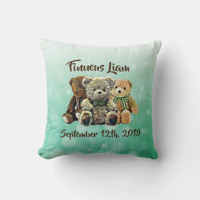 Almofada Berçário Personalizado de Urso de Pelúcia Menino (Frente)