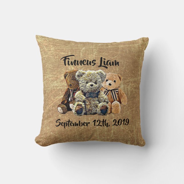 Almofada Berçário Personalizado de Urso de Pelúcia Menino (Frente)