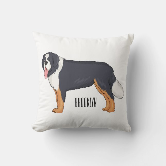 Almofada Bernese mountain dog cartoon illustration (Frente)