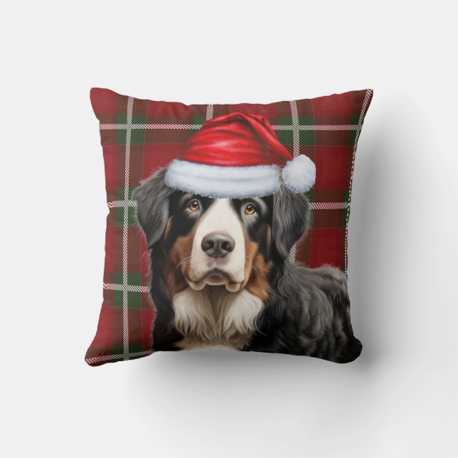 Almofada Bernese Mountain Dog Red Green Xadrez Natal (Verso)