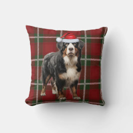Almofada Bernese Mountain Dog Red Green Xadrez Natal