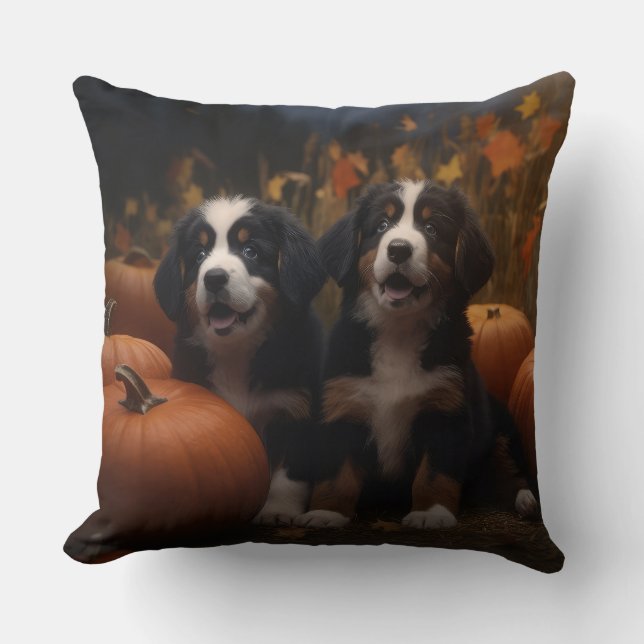 Almofada Bernese Mountain Puppy Autumn Delight Pumpkin (Frente)