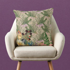 Almofada Berries roxos e Rosas em Newsprint Ephemera