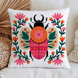 Almofada Besouro Colorido Inseto Arte Folclórica Floral Cot