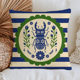 Almofada Besouro Floral Inseto Azul Listrado Arte Popular R