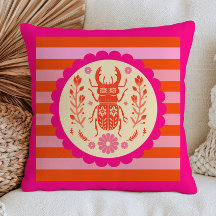Besouro Floral Inseto Padrão de Faixa Rosa e Laran