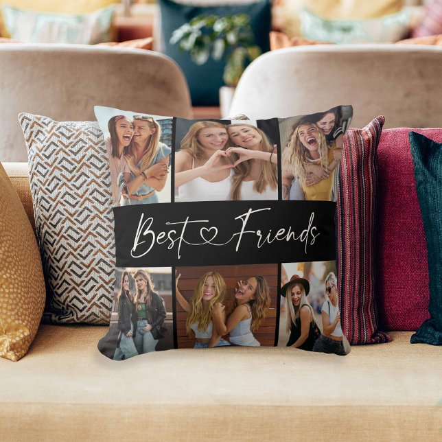 Almofada Best Friends Photo Collage Modern Script Heart (Criador carregado)