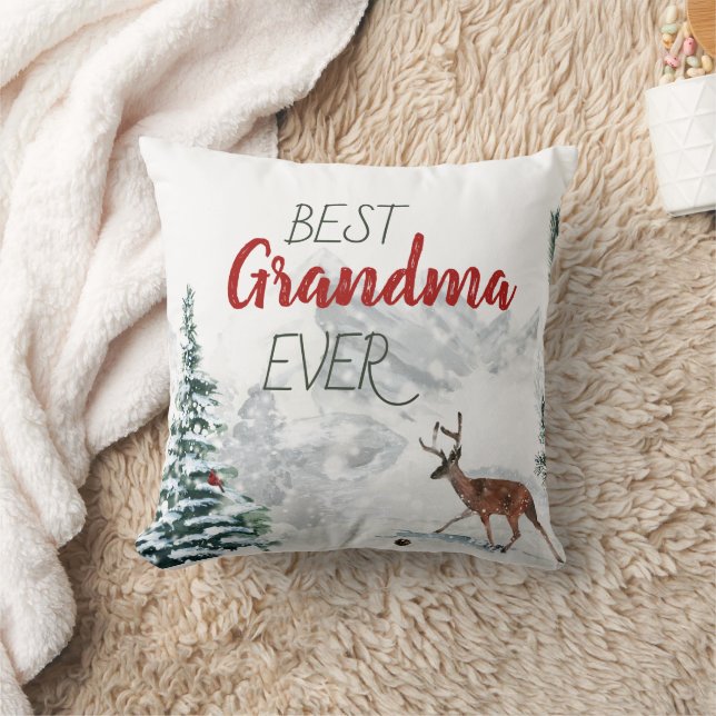 Almofada Best Grandma Ever Rustic Deer Winter Scene Photo (Cobertor)