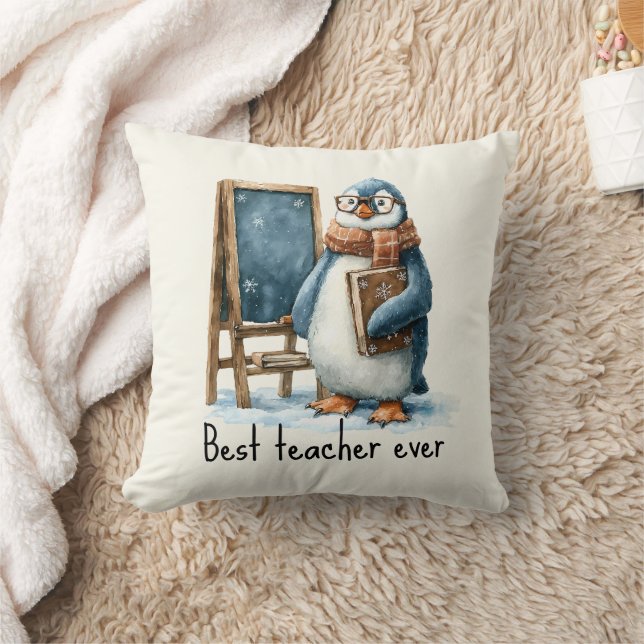 Almofada Best Teacher Ever Winter Penguin Design (Cobertor)