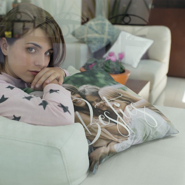 Almofada Besties de Caligrafia Branca Personalizadas, Fotog (Criador carregado)