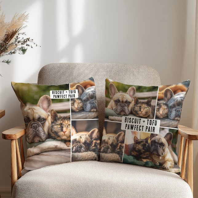 Almofada Besties Pet Friend Dog Cat Mãe Colagem de Fotos BF (Besties Pet Friend Dog Cat Mom BFF 7 photo collage Throw Pillow)