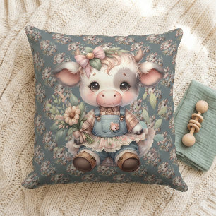 Almofada Bezerro Kawaii Farmcore em Vestido Floral Vintage
