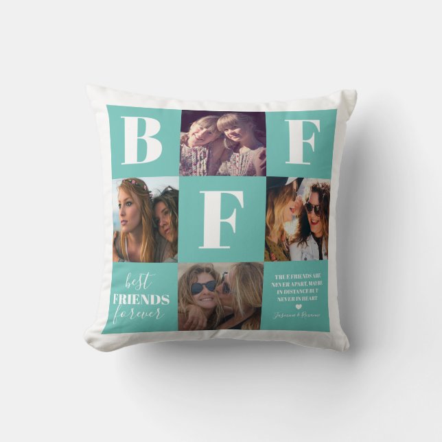Almofada BFF Besties Foto Collage Teal (Frente)