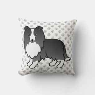 Almofada Bi-Black Shetland Sheepdog Cartoon Dog & Paws
