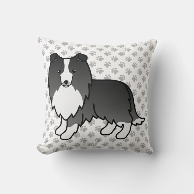 Almofada Bi-Black Shetland Sheepdog Cartoon Dog & Paws (Frente)