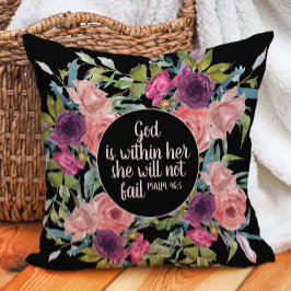 Almofada Bíblia Cristã Floral em Aquarela Rosa Roxo