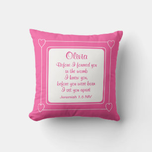 Almofada Bíblia de nome personalizado rosa-quente e branco 