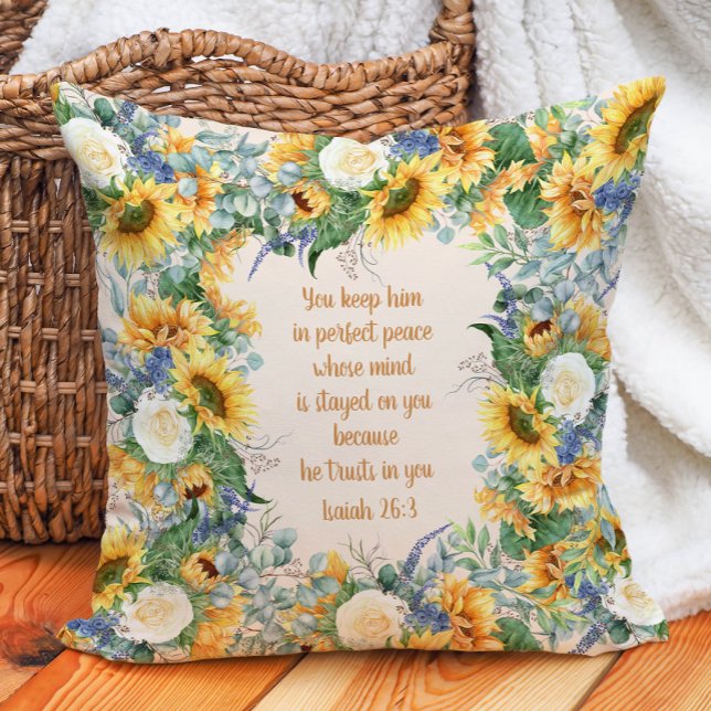 Almofada Bíblia Floral de Girassol Verso Mantenha a Paz Per (Sunflower Christian Bible verse pillow)
