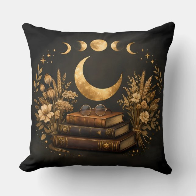Almofada Biblioteca Mística Dourada & Arte Boho Botânica da (Frente)
