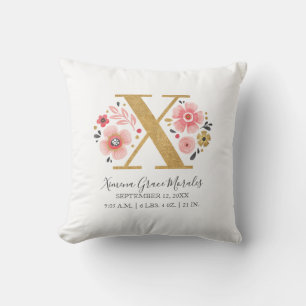 Almofada Bicho - Letra X Rosa Monograma Floral Inicial