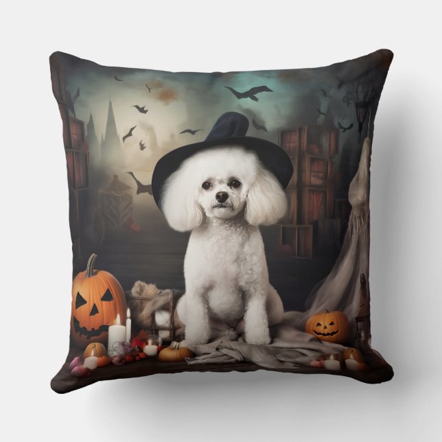Almofada Bichon Frise Abóboras Halloween Assustador (Verso)