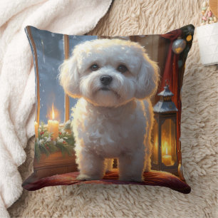 Almofada Bichon Frise Com Luzes de Natal Feriado