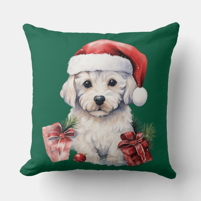Almofada Bichon Frise Fofo no Natal (Frente)