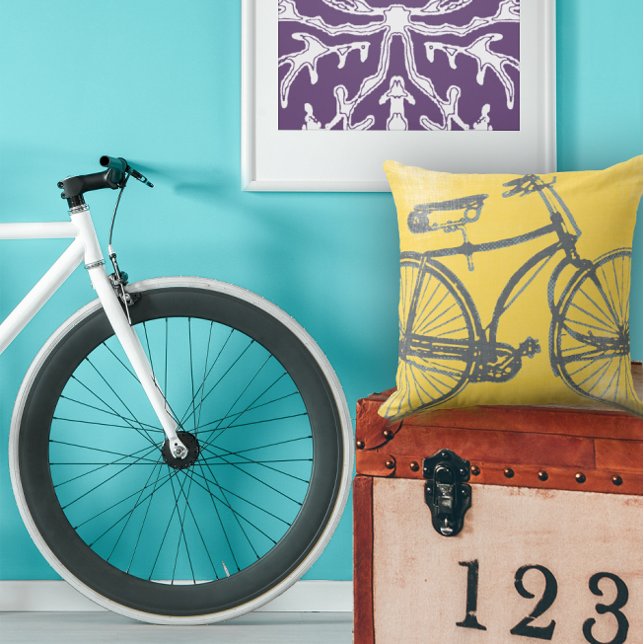 Almofada Bicicleta Azul no Travesseiro Amarelo (Criador carregado)