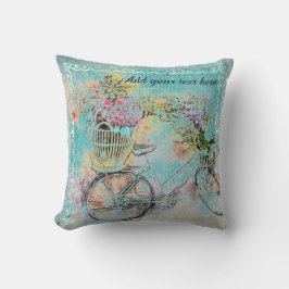 Almofada Bicicleta com cestos de flores em burlap azul