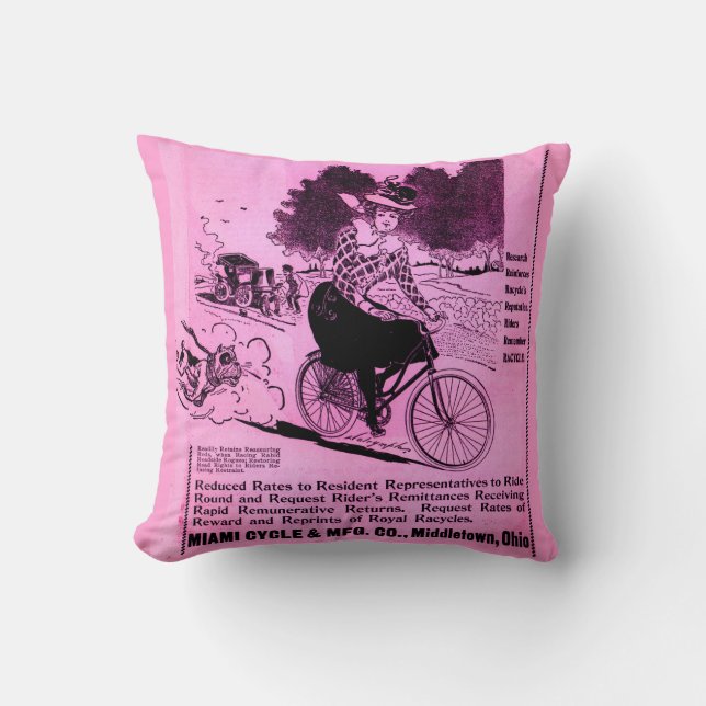 Almofada Bicicleta dos anos 1890 e impressão de Racycle (Frente)