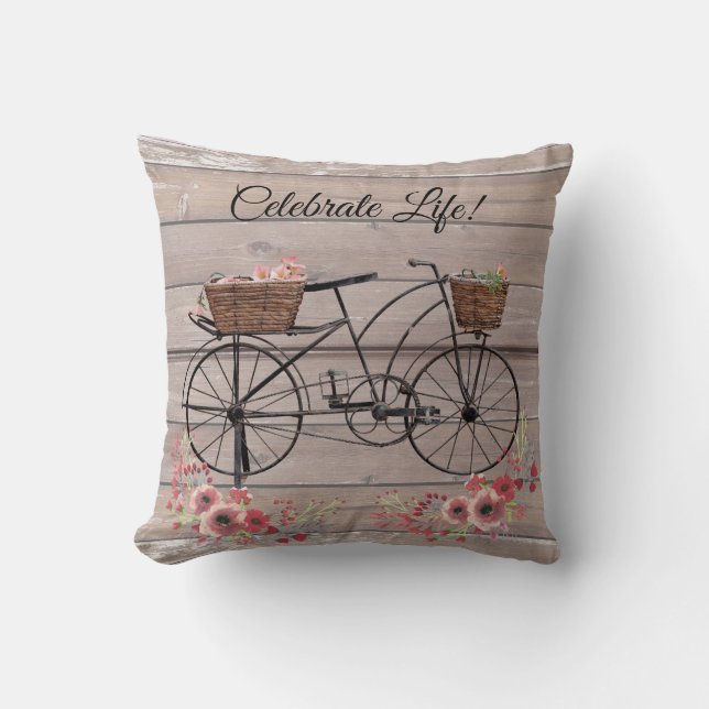 Almofada Bicicleta Floral Farmhouse Vintage (Frente)