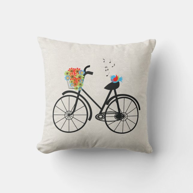 Almofada Bicicleta Vintage e Pássaro Cantante (Frente)
