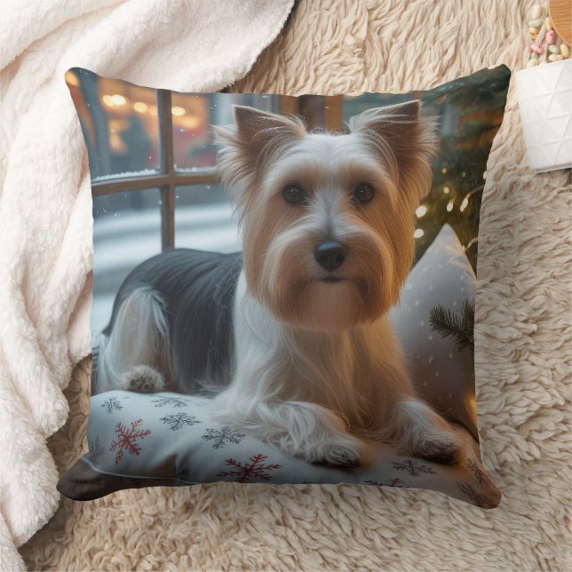 Almofada Biewer Terrier Com Luzes de Natal Feriado (Cobertor)