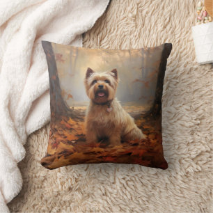 Almofada Biewer Terrier no Outono Folhas Caídas Inspiram