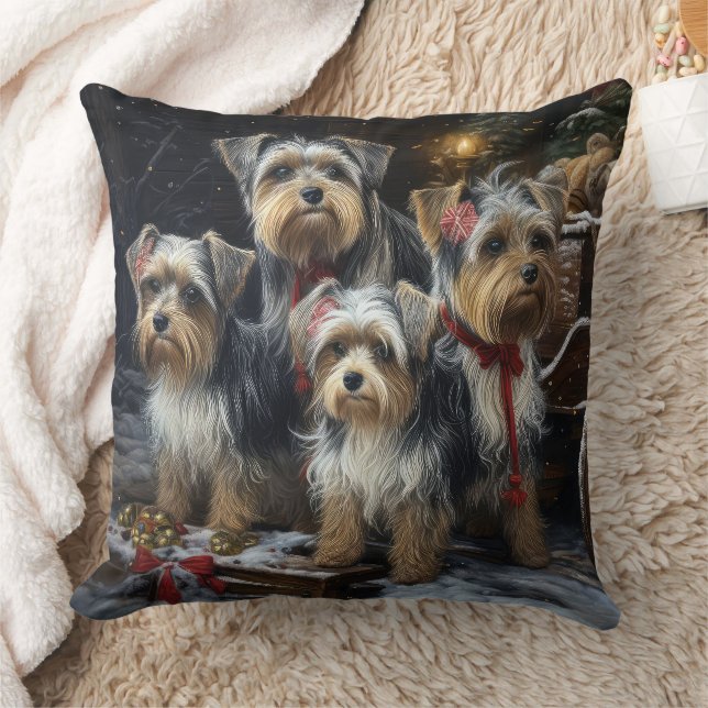 Almofada Biewer Terrier Snowy Sleigh Decor de Natal (Cobertor)