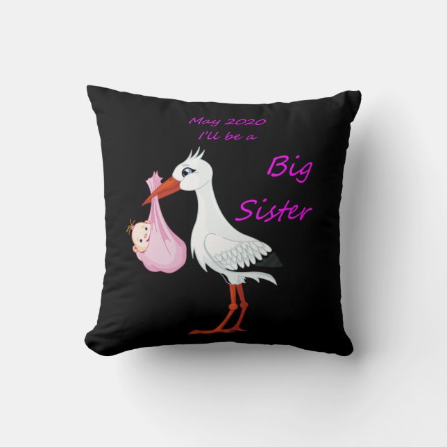 Almofada Big Sister Travesseiro decorativo Baby Stork maio  (Frente)