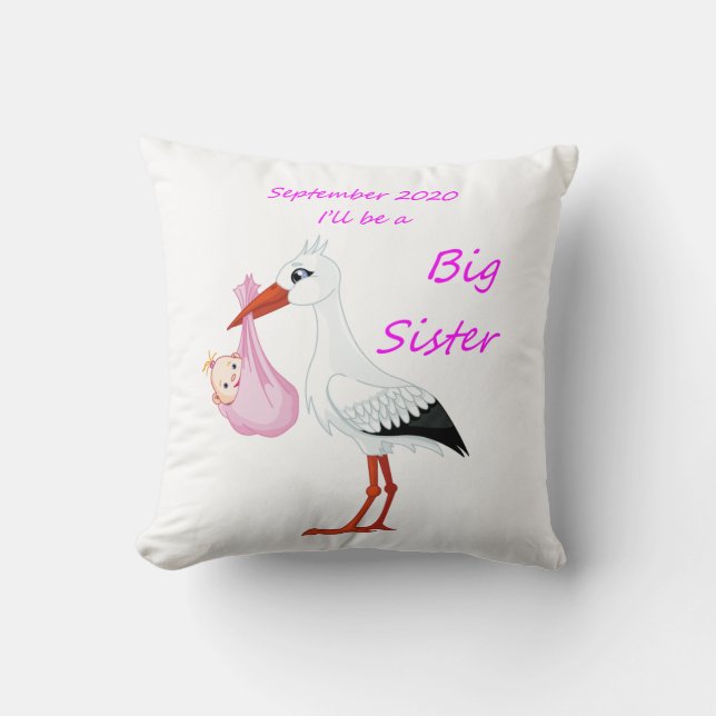 Almofada Big Sister Travesseiro decorativo Baby Stork setem (Frente)