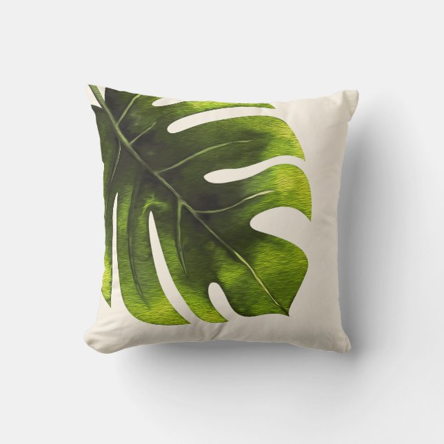 Almofada Big Tropical Palm Leaf Summer Chic (Frente)