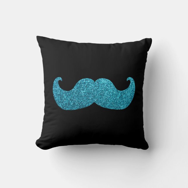 Almofada Bigode azul de Bling (gráfico do brilho do falso) (Frente)