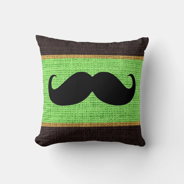 Almofada Bigode Negro Mint Verde Burlap Jute Fundo (Frente)