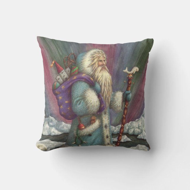 ALMOFADA BINTEIRA AZUL, LUZES DE NORTE E PINGUINAS (Frente)