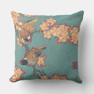Almofada Birds Flowers Hokusai Art Japonês
