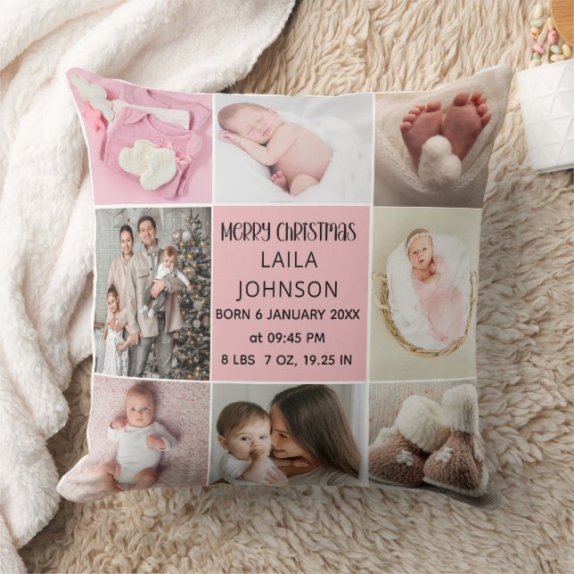 Almofada  Birth Announcment Personalize 8 Photo christmas (Cobertor)