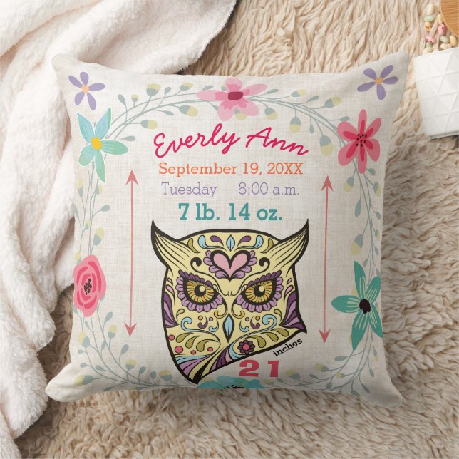 Almofada Birth Stats Baby Girl Creature Owl (Cobertor)