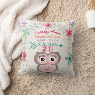 Almofada Birth Stats Baby Girl Creature Pink Owen