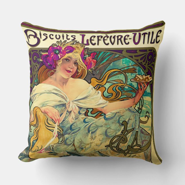Almofada Biscoitos Lefevre-Utile por Alphonse Mucha (1896) (Frente)