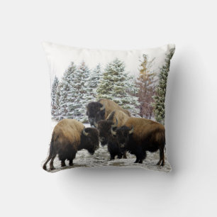 Almofada Bison Herd no Travesseiro Decorativo da Neve de in